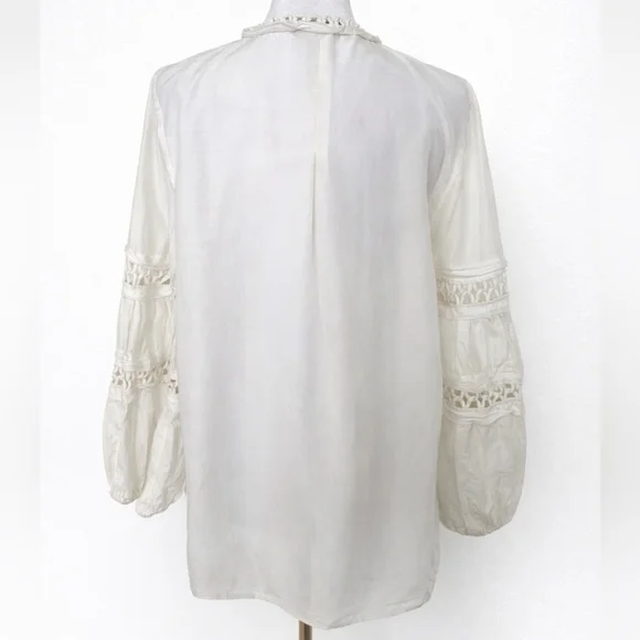 Kobi Halperin Silk Cotton Lace Sleeve Blouse Boho Romantic Top Ivory Size S